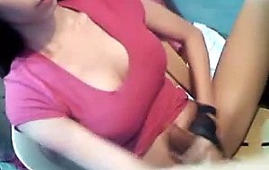 Big tits tranny jerking her big intense cock