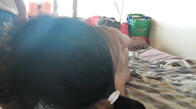 Brown skin midget deepthroats her neighbor's big dick while the housewife gets off