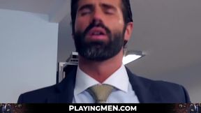 Sexy businessman fucked by slick young partner's relentless pounding