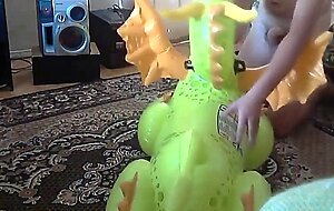 Twink Orgasms Hard Riding Green Dragon Inflatable Sex Toy