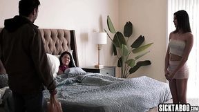 Perverted wife watches boss deepthroat and fuck petite maid