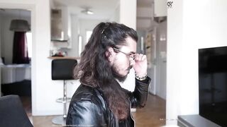 ArkXos gets a hot muscle workout in leather and gets cumshot on his tattooed body