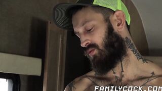 Hairy stepdaddy Matt Muck grabs my neck while he aggressively fucks me