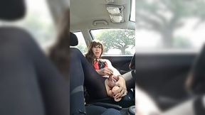 Asian transgender masturbates her cock and anal in the car