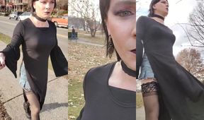 Crystal Dragon Gushes Cum in Risky Public Sissy Upskirt Walk