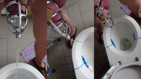 pissen im peniskafig mit katheter in strumpfhose
