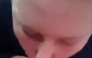 Blonde college girl gives head in the car with hap