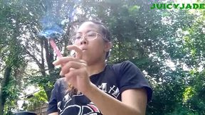 close up of Asian Goddess Jasmine Jade Smoking and Coughing outside volume 37 Non Nude ****wmv****