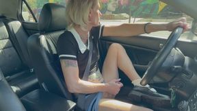Horny Trans Slut Ria Bentley Toys Her Ass and Cums in Public Car