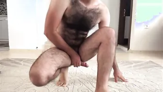 Hairy Algerian bear jerks his big cock to cumshot