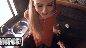 Amateur couple gets dirty with skinny girl's small tits in fiery kitchen frenzy