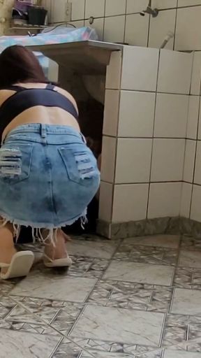 Married hotwife pays plumber by riding dick while husband works   Clip 1