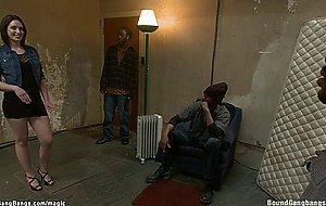 Wife bound and group fucked for debt