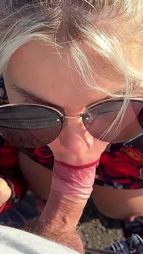 Selfie-blowjob in Public Place, Bike Ride with Naked Tits and Cum on Face