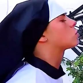 Two pierced nuns banged outdoor