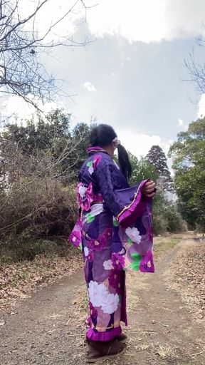 No.112 the Phantom Kimono Beauty Appearing in the Winter Countryside a Crossdresser Walks Through the Sunlit Glade Part 2