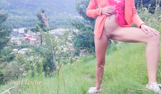 Slim teen&nbsp;came up to mountain for make the huge Waterfall over the city - Angel Fowler