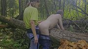 Beautiful Russian girl Anastasia Mistress dominatrix fuck slave man Sasha Earth anal strapon outdoors in the forest near a tree