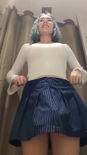 Powerful moment from "Trying on translucent sexy clothes in a shopping center. Look at me in the fitting room and jerk off"