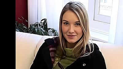 Adorable blonde amateur teen rubs her hairless pussy