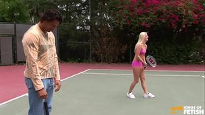 Muscular guy bangs two hot girls with tight cunts outside