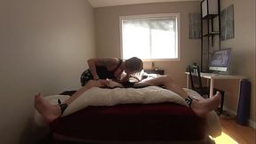 MILF binds and teases her boyfriend's feet and cock