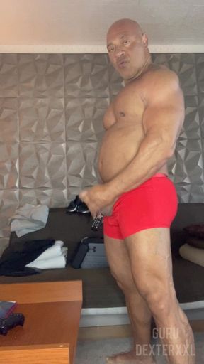 Mr Guru Red Underwear Solo Cum