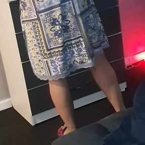 Step mom without bikini under mini dress get changed in front of step son