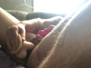 FtM fucks himself w giant dildo and cums
