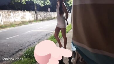 Hot girl watches boy risk it all at the bus stop