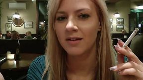Blonde babe gives outdoor blowjob for all to see