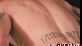 ”Tatted amateur plays with his prick & makes it cum hard”