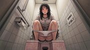 Japanese female student urinating in the restroom