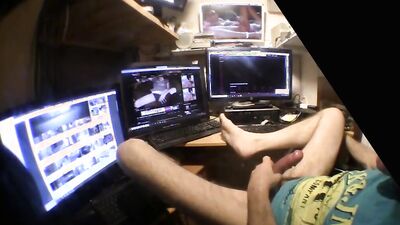 Amateur dude films himself as his masturbates while watching porn