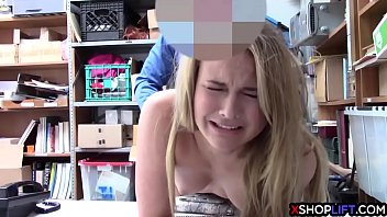 Blonde teen caught stealing and fucked by a security guy