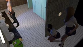 Three nymphs creep in the lavatory, seeking a m&#x00E9;nage to ravage his body