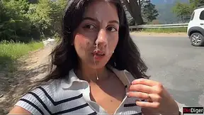 Public Cumwalk next to the Beach and Risky Sex in the Bushes