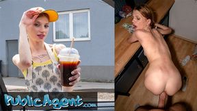 Public Delivery Girl Spills Coffee for a Scorching Hard Ride