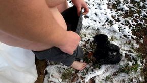 Completely Naked in the Snow - Beating Her Vagina