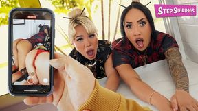 Step sisters Luna Luxe and Kona Jade get trapped in the window during their stepbro's rough session