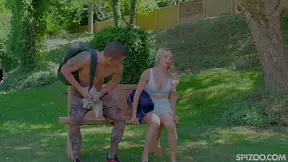 Busty goddess Maya Rose shows off enormous dick in outdoor tease