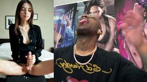 Cute blonde trans girl gives a sloppy BJ and gets creampied