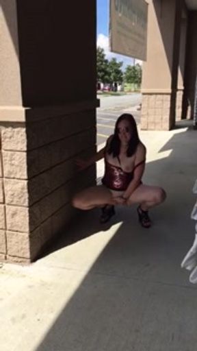 Exhibitionist wife flashing right outside the front door