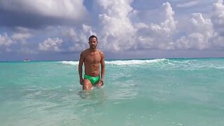 Masturbating in front of the cameraman and sucking him too