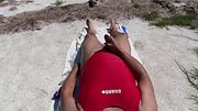 Risky Public Cumshot in Red Lifeguard One Piece Swimsuit – River Side Stroke