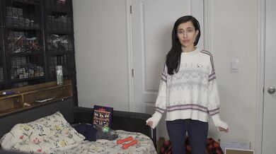 Step sis in fuzzy sweater teases ghost nipples