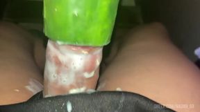 Hot trans lady gushes from cucumber fucking hardcore roleplay