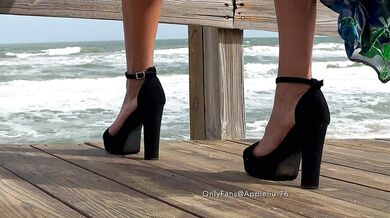 MILF’s secret slip gets soaked creampied in heels on the beach