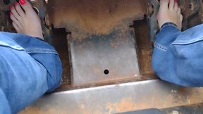 Pedal pumping a Bobcat tractor &mdash;  start with socks & shoes then I removed them and pumped barefooted