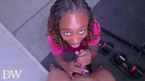Ebony couple enjoys a steamy garage workout sex session